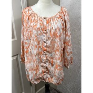 Chico's  Button Down Top Abstract Print Long Sleeve Blouse Loose Fit Feminine XL